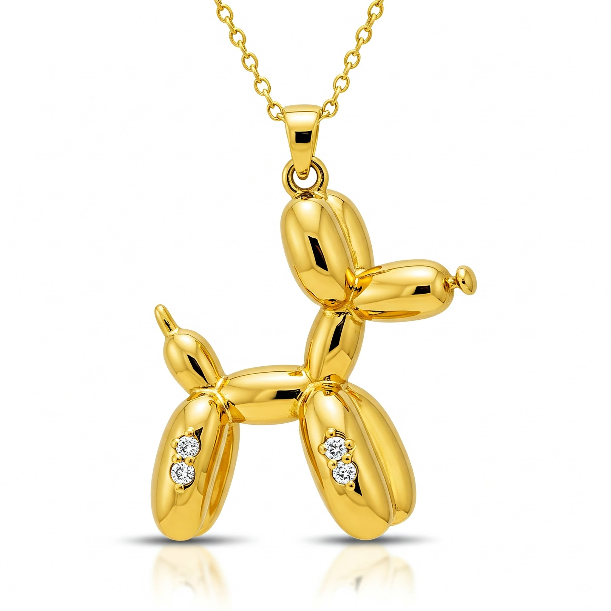 Gold Balloon Dog Pendant with Diamond Accents | Artistic Jewelry Necklace